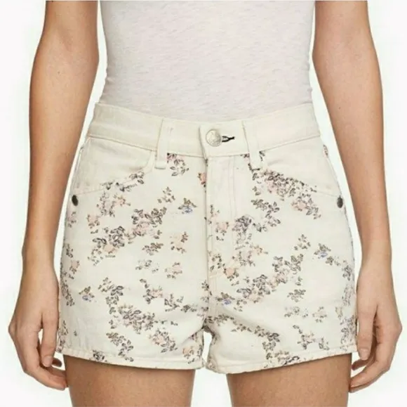 Rag &amp; Bone Micro Floral Ivory Denim Mid Rise Ellie Shorts Women's Size 30 NWT