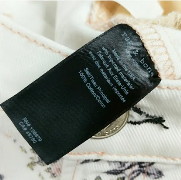 Rag &amp; Bone Micro Floral Ivory Denim Mid Rise Ellie Shorts Women's Size 30 NWT