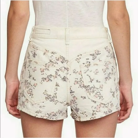 Rag &amp; Bone Micro Floral Ivory Denim Mid Rise Ellie Shorts Women's Size 30 NWT