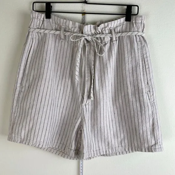 rag &amp; bone Striped Shorts Size 30 Ivory Cream Linen Blend Paperbag High Waist