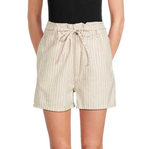 rag &amp; bone Striped Shorts Size 30 Ivory Cream Linen Blend Paperbag High Waist