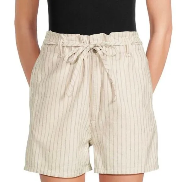 rag &amp; bone Striped Shorts Size 30 Ivory Cream Linen Blend Paperbag High Waist