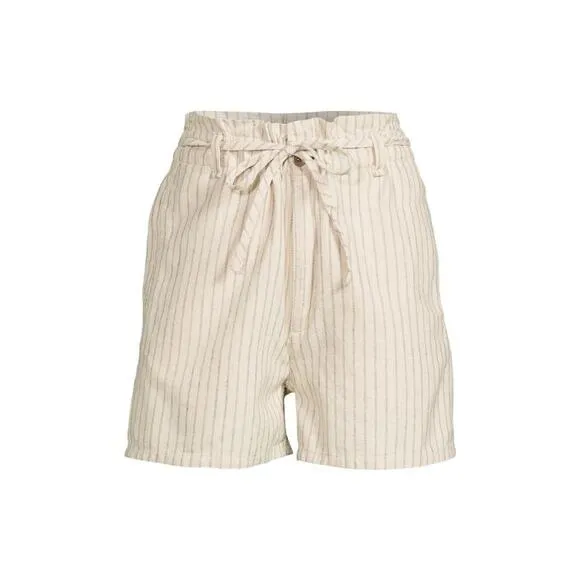 rag &amp; bone Striped Shorts Size 30 Ivory Cream Linen Blend Paperbag High Waist