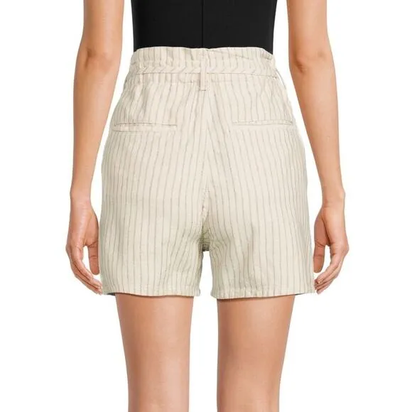 rag &amp; bone Striped Shorts Size 30 Ivory Cream Linen Blend Paperbag High Waist