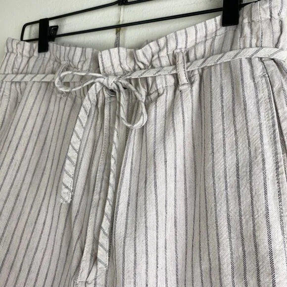 rag &amp; bone Striped Shorts Size 30 Ivory Cream Linen Blend Paperbag High Waist