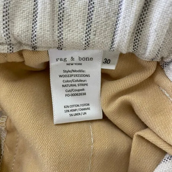 rag &amp; bone Striped Shorts Size 30 Ivory Cream Linen Blend Paperbag High Waist