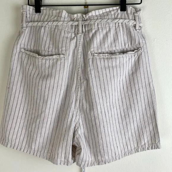 rag &amp; bone Striped Shorts Size 30 Ivory Cream Linen Blend Paperbag High Waist