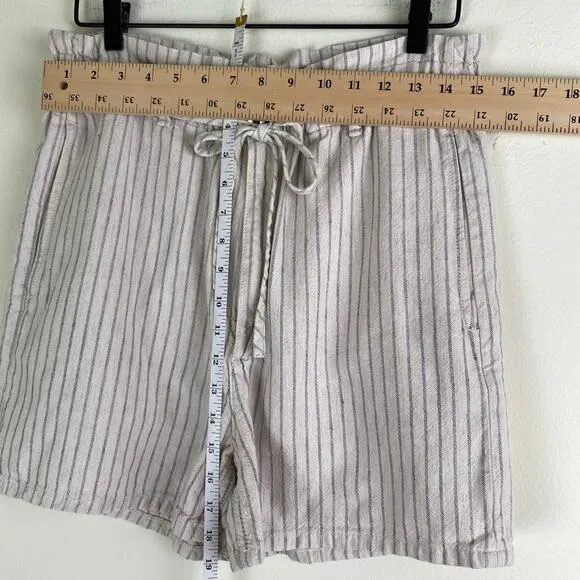 rag &amp; bone Striped Shorts Size 30 Ivory Cream Linen Blend Paperbag High Waist