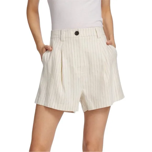 RAILS High Rise Shorts Linen Blend Cream Color Ilena Striped Pleated Size 12