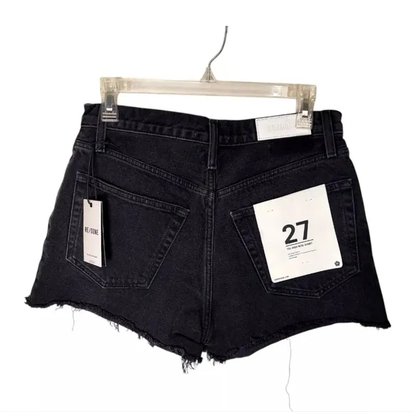 Re/Done Womens Shorts Size 27 Black Denim High Rise Frayed Hem Cotton New
