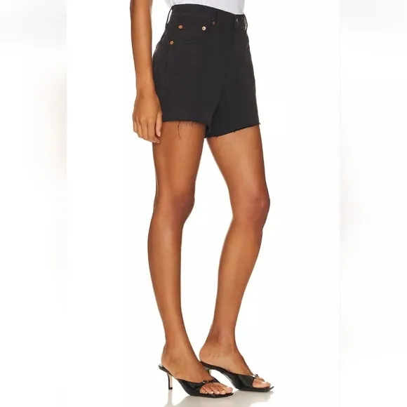Re/Done Womens Shorts Size 27 Black Denim High Rise Frayed Hem Cotton New