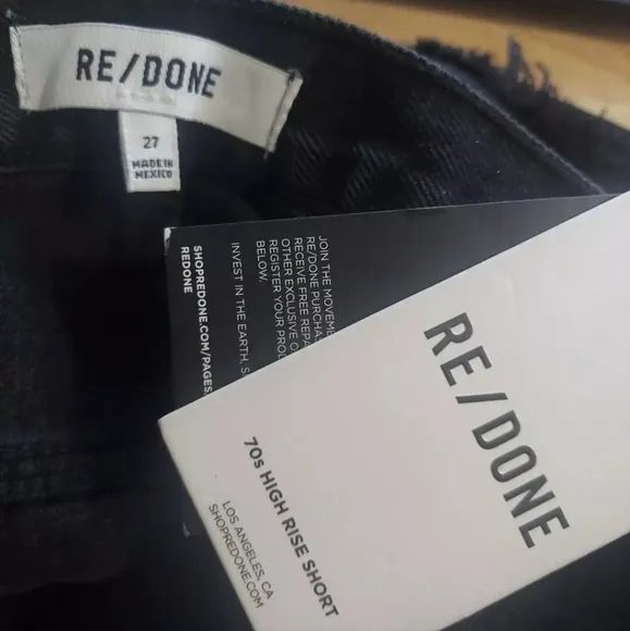 Re/Done Womens Shorts Size 27 Black Denim High Rise Frayed Hem Cotton New