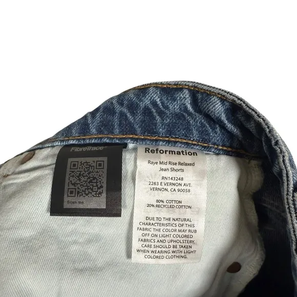 Reformation Jeans Size 30 Raye Mid Rise Relaxed Denim Shorts in Denver Wash