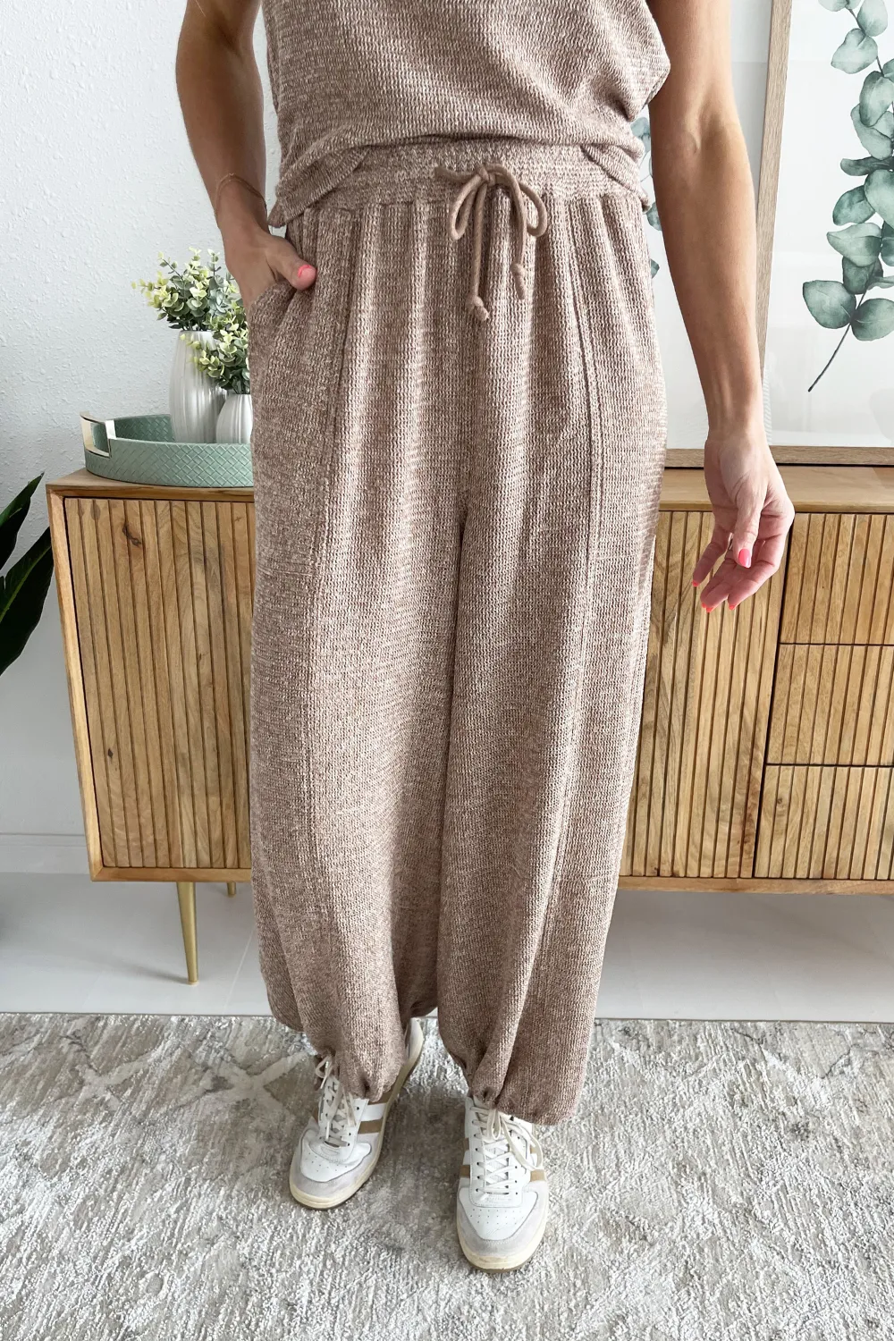 Relaxed Fit Pants with Bottom Tie Detail