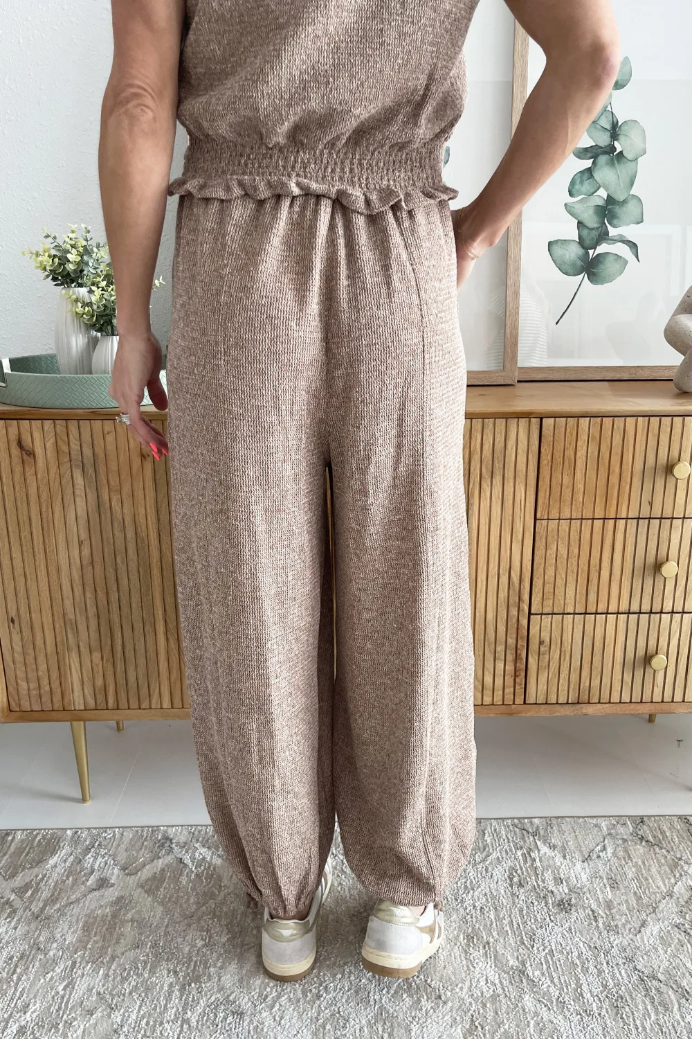 Relaxed Fit Pants with Bottom Tie Detail