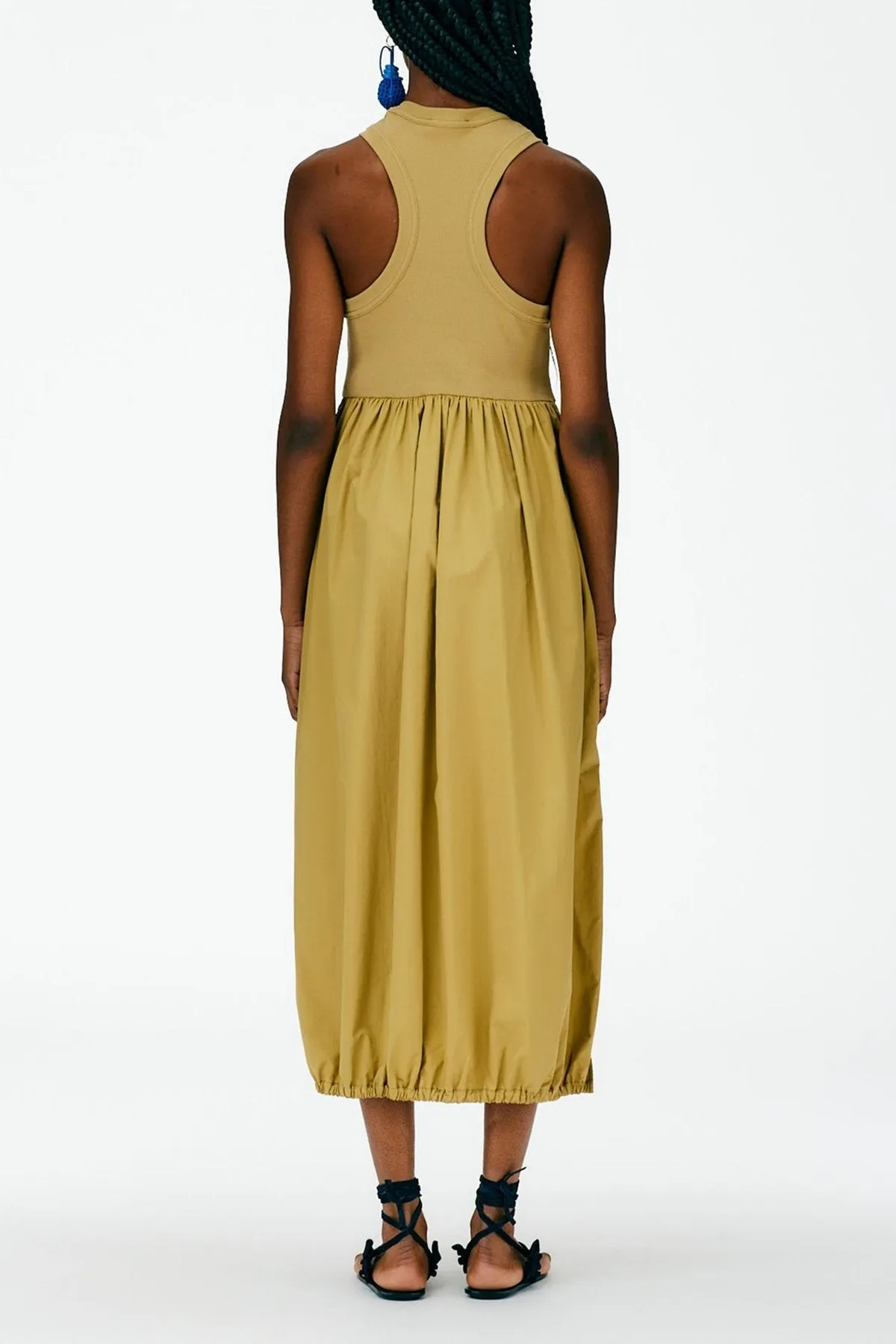 Ribbed Tank Balloon Dress in Khaki