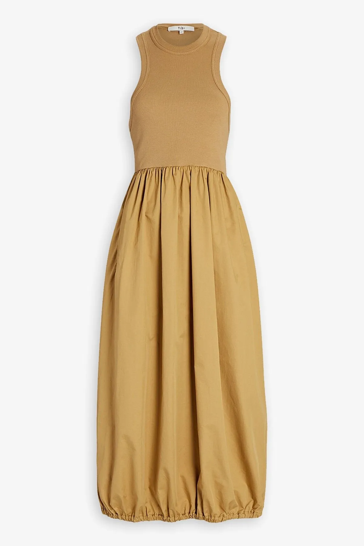 Ribbed Tank Balloon Dress in Khaki