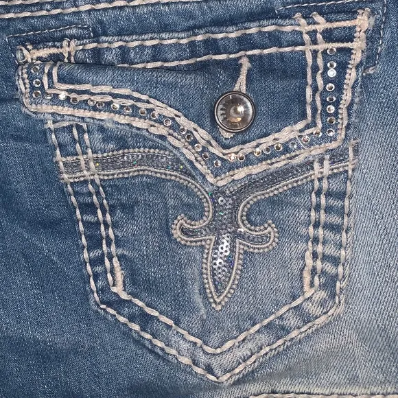 Rock Revival Womens Jean Shorts Size 25 Distressed Medium Wash Denim Studded