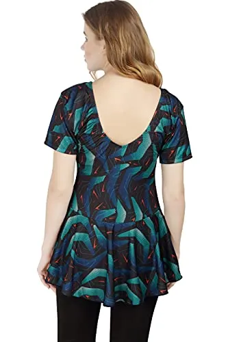 ROVARS RRovars Women Poly Jersy - Polka Dots Frock Style Swimming Costume Half Sleeves - Half Length - Without Pads (Green; S)