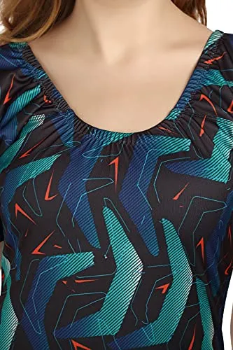ROVARS RRovars Women Poly Jersy - Polka Dots Frock Style Swimming Costume Half Sleeves - Half Length - Without Pads (Green; S)
