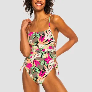 Roxy Printed Beach Classics Lace Up One-Piece Swimsuit Anthracite Palm Song Swim - Womens