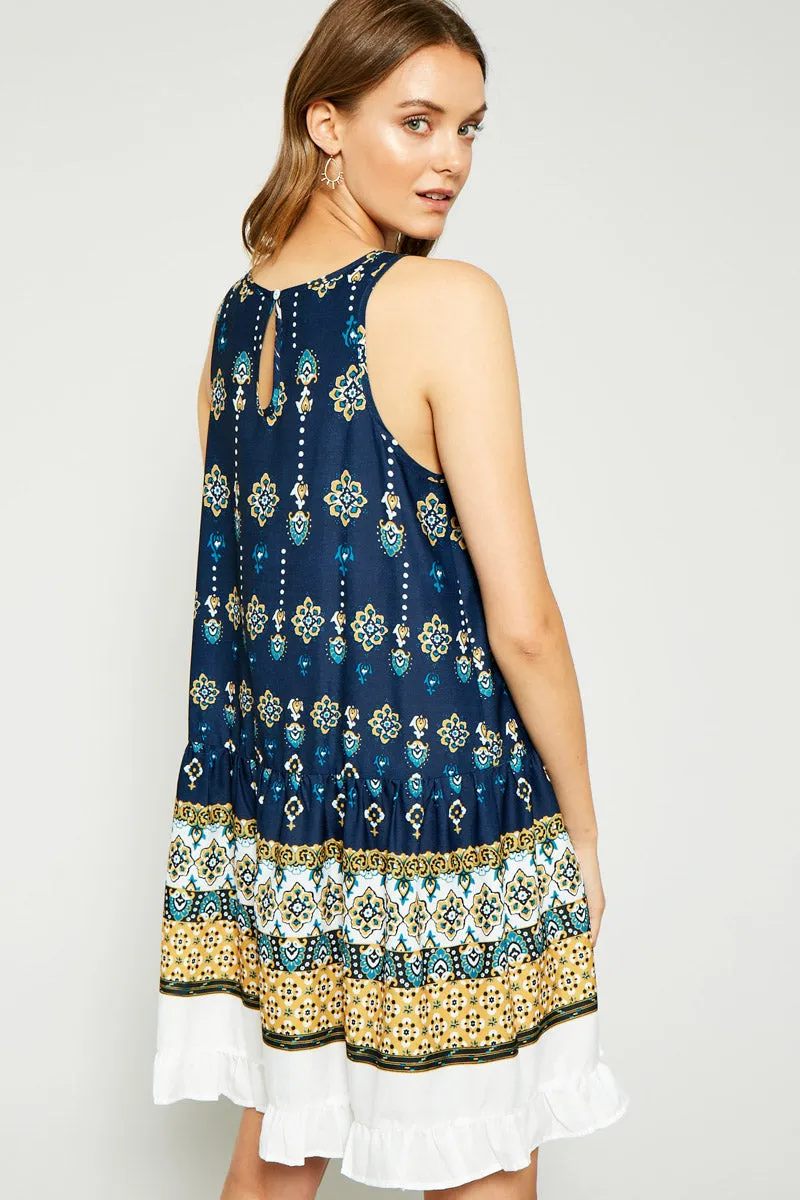 Ruffle Border Print Tank Dress