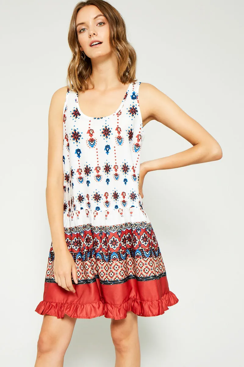 Ruffle Border Print Tank Dress
