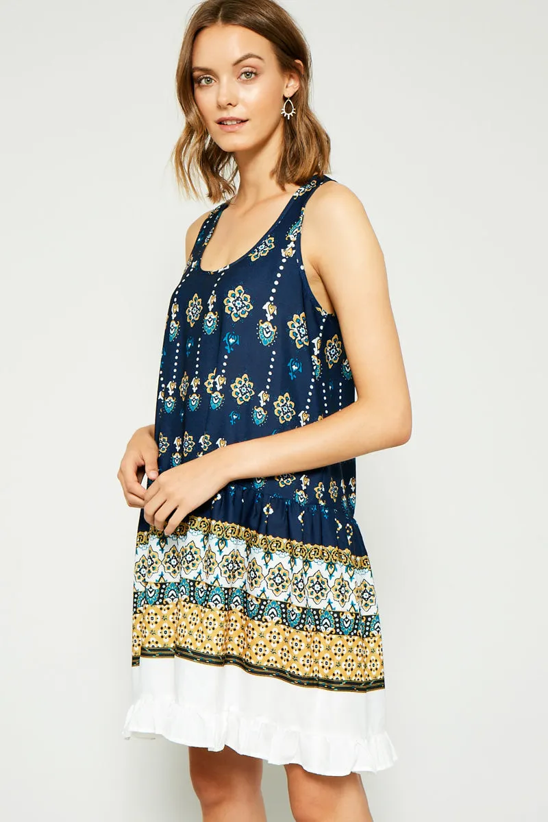 Ruffle Border Print Tank Dress
