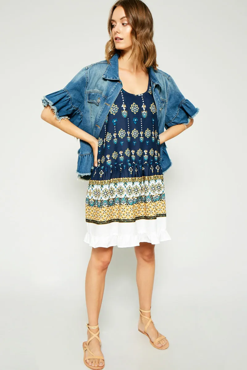 Ruffle Border Print Tank Dress