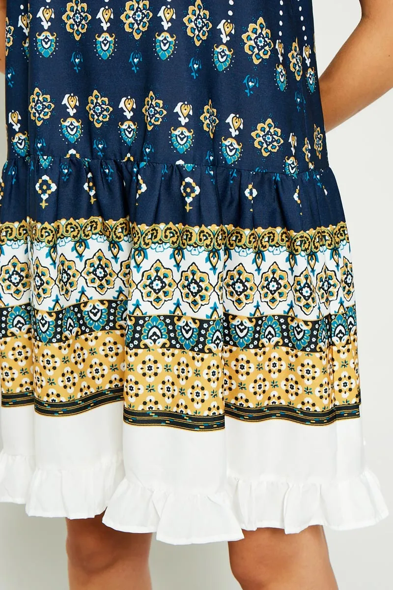 Ruffle Border Print Tank Dress