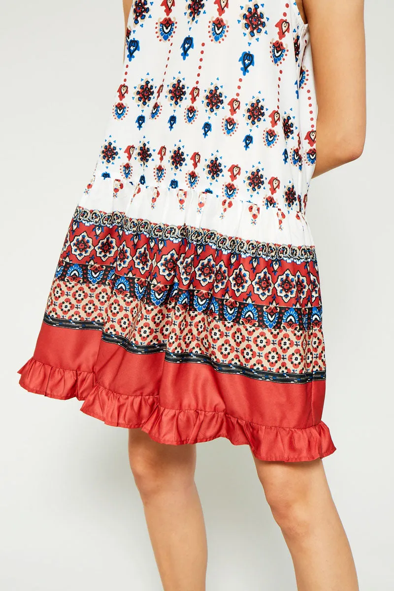 Ruffle Border Print Tank Dress