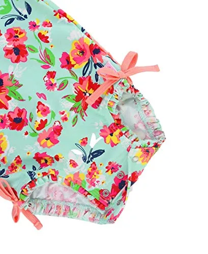 RuffleButts Little Girls Floral Long Sleeve Ruffled Rash Guard One-Piece Swimsuit - Painted Flowers - 2T