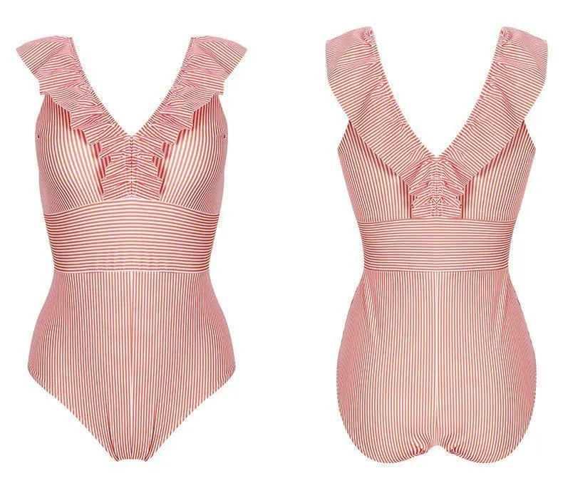 Ruffled Striped One-Piece Swimsuit ( 3 Colors)