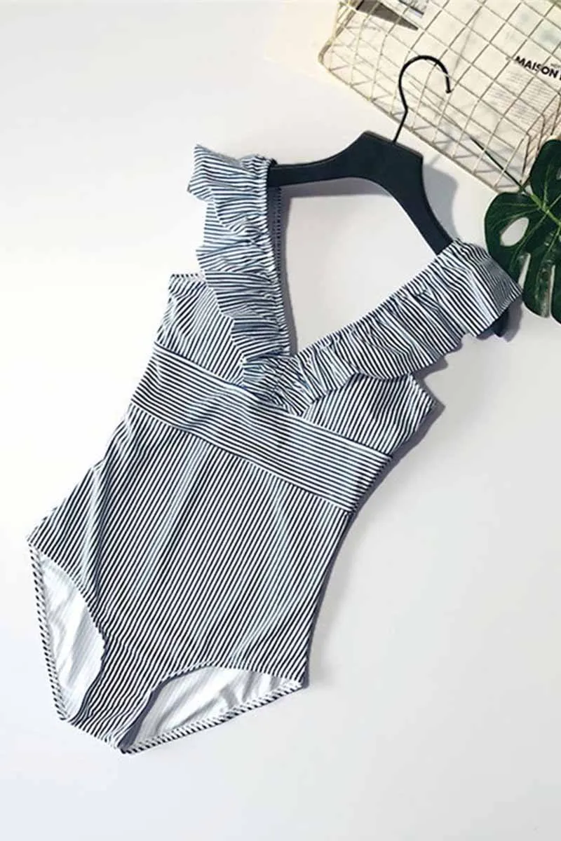 Ruffled Striped One-Piece Swimsuit ( 3 Colors)