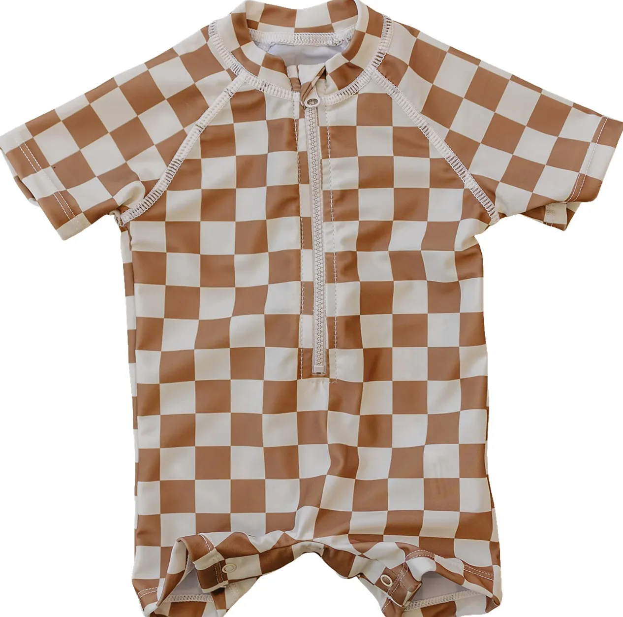 Rust Checkered Zipper Swim Suit