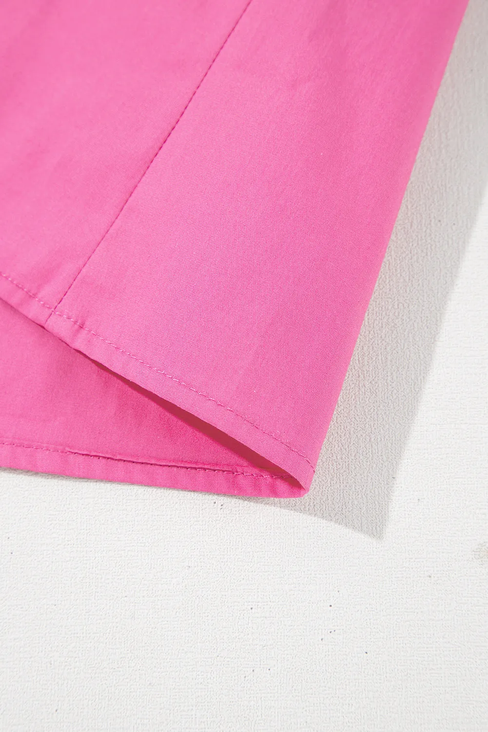 Sachet Pink Shirred Yoke Lace up V Neck Ruffled Sleeve Blouse