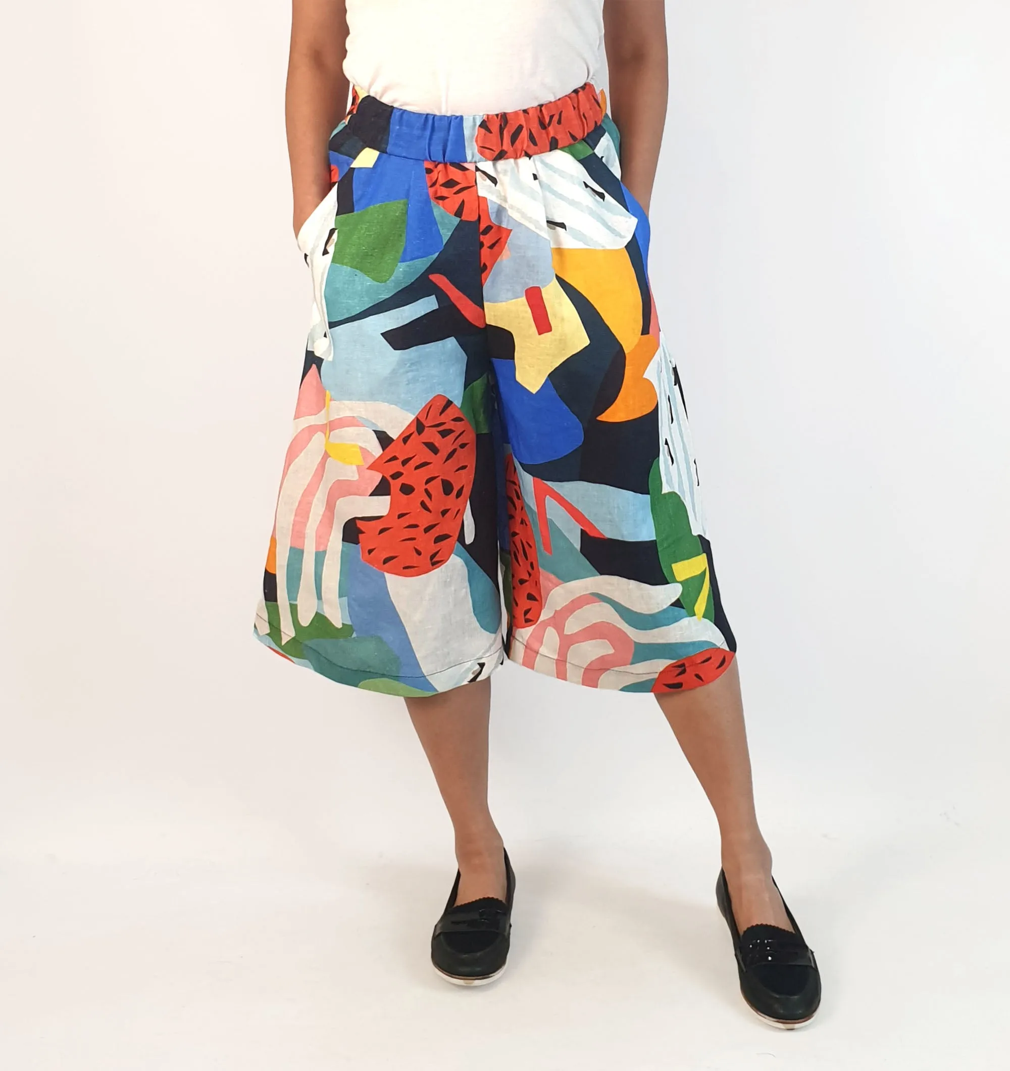 Seagrass Designs colourful print wide leg culottes size 10