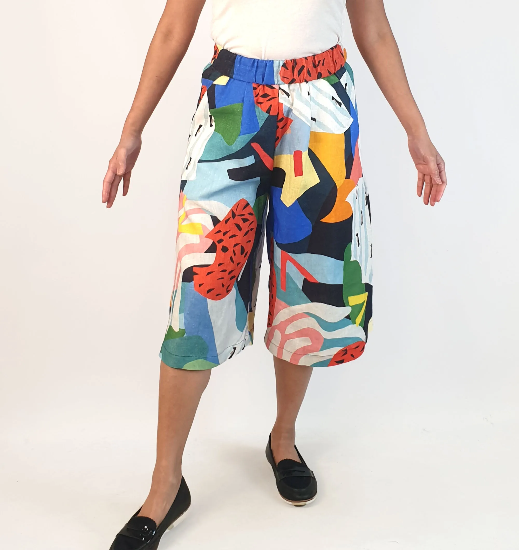 Seagrass Designs colourful print wide leg culottes size 10