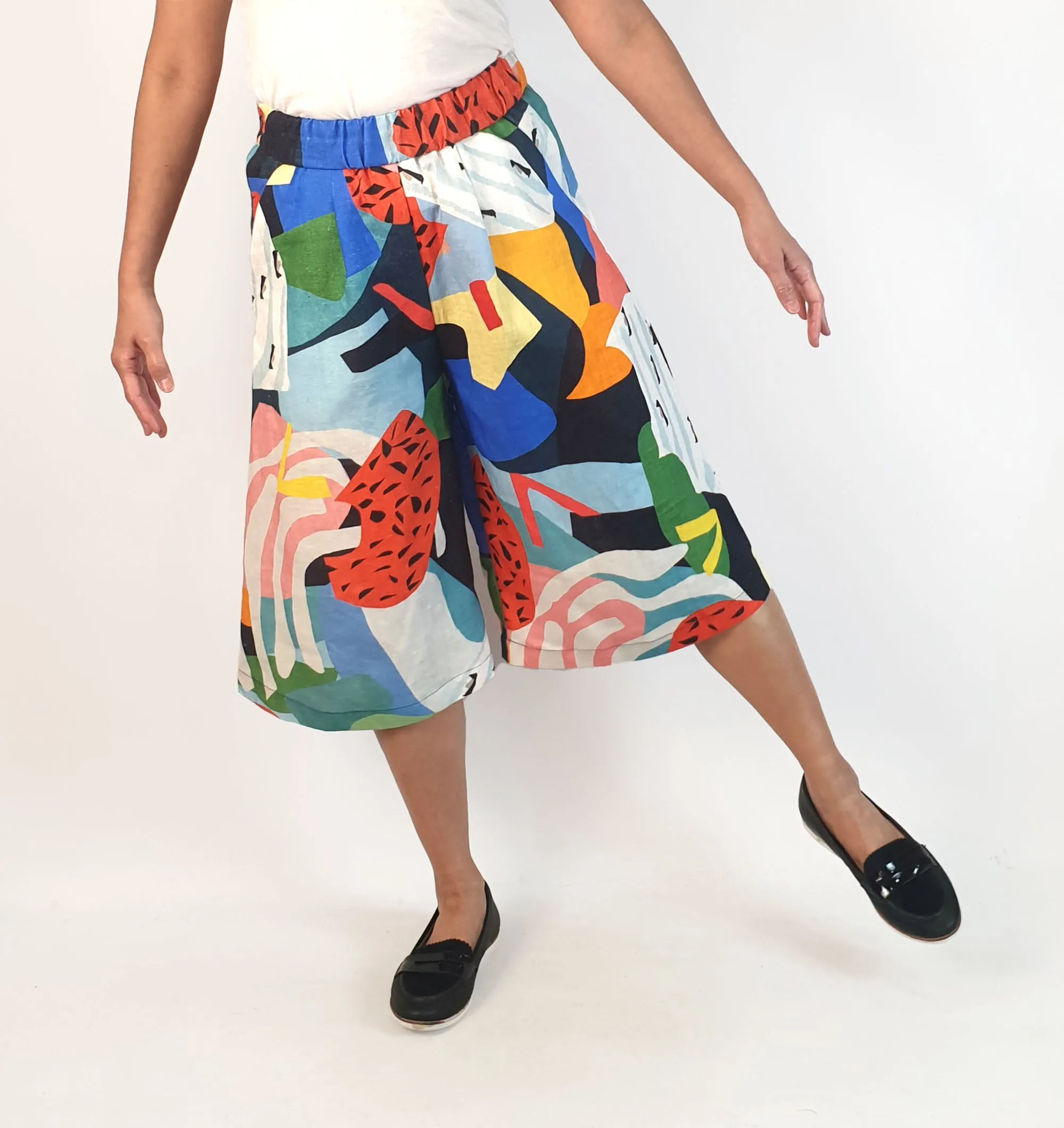 Seagrass Designs colourful print wide leg culottes size 10