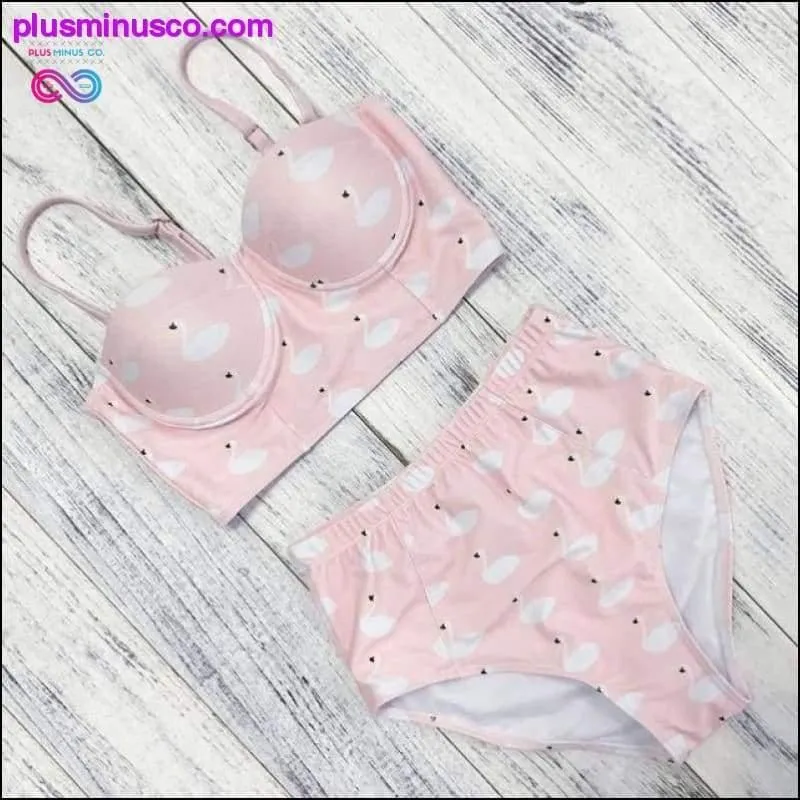 Sexy Vintage Floral Print High Waist Swimsuit Push Up Bikini
