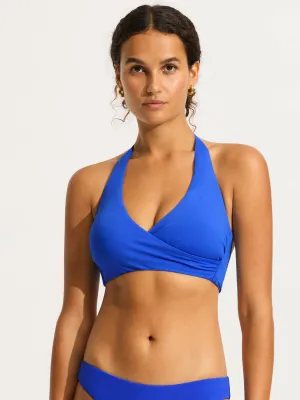 SF Collective DD Wrap Front Halter Top in Azure
