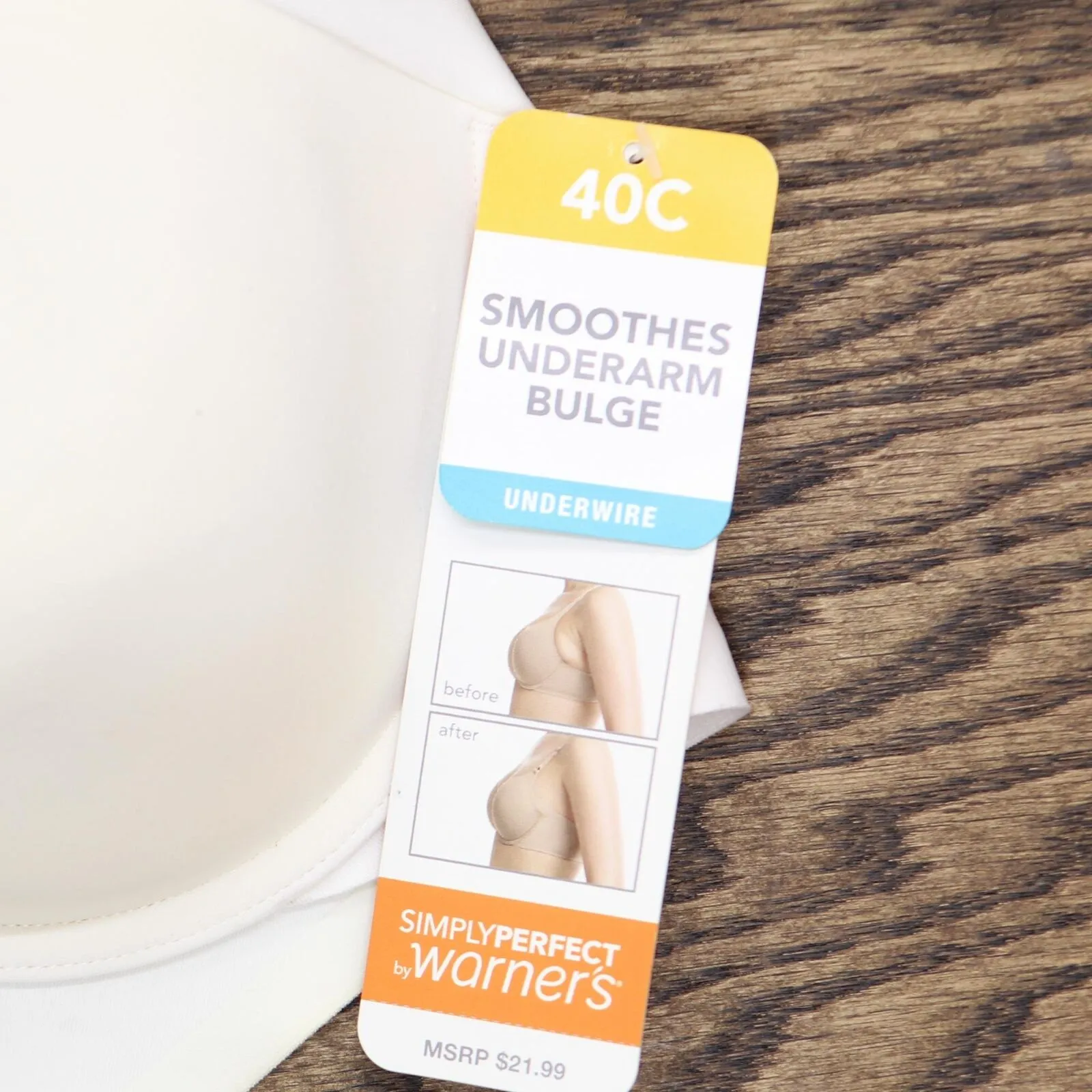 Simply Perfect by Warner's Underarm Smoothing Underwire Bra TA4356 White 40C