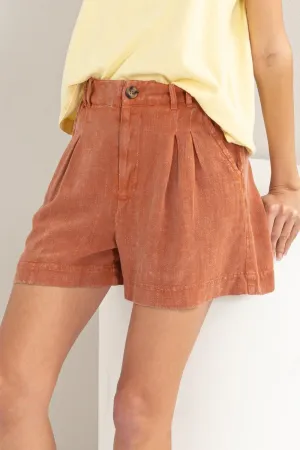 Size Medium High Waist Pleated Linen Shorts