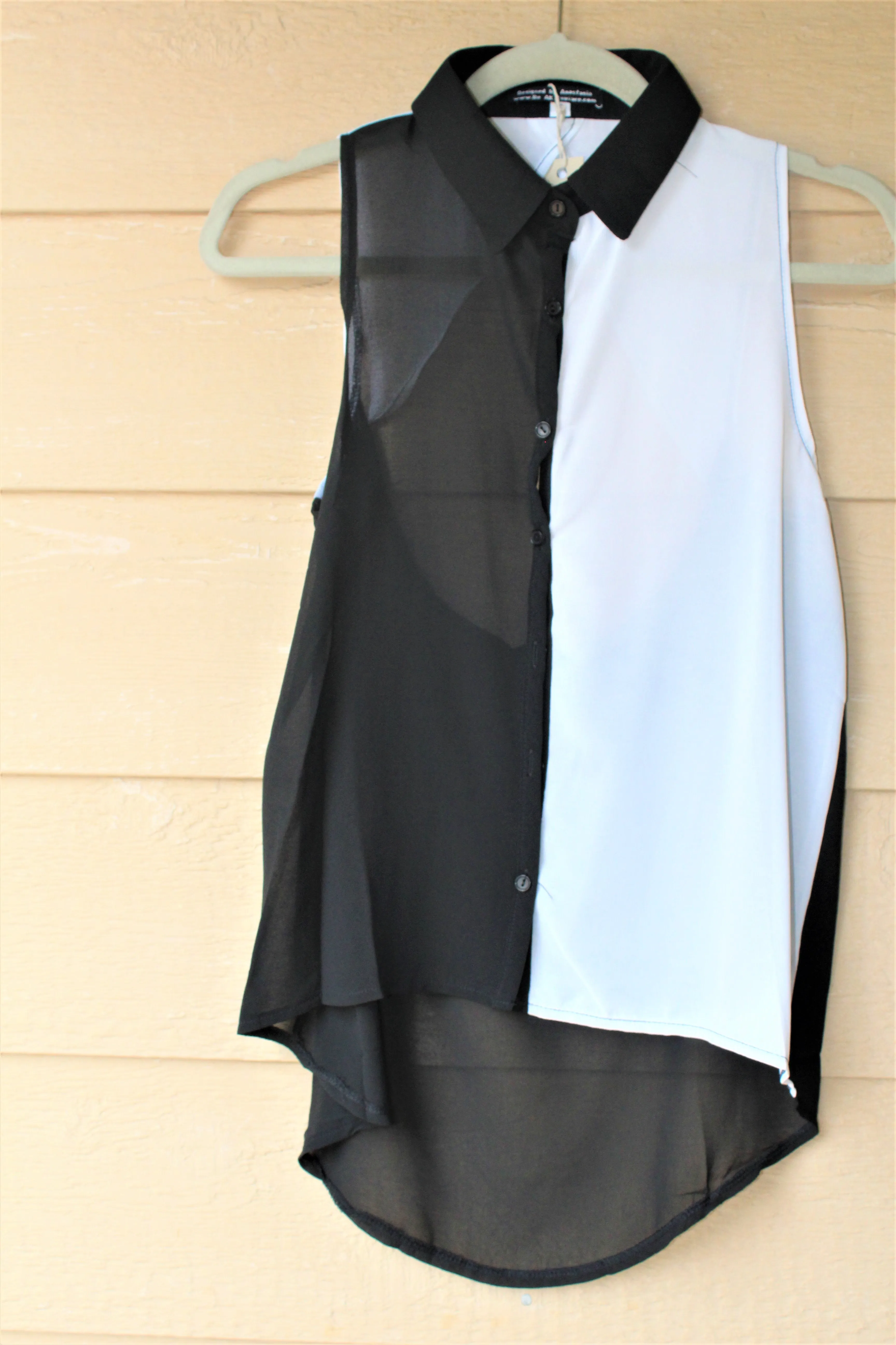 Sleeveless Black and White Chiffon Top
