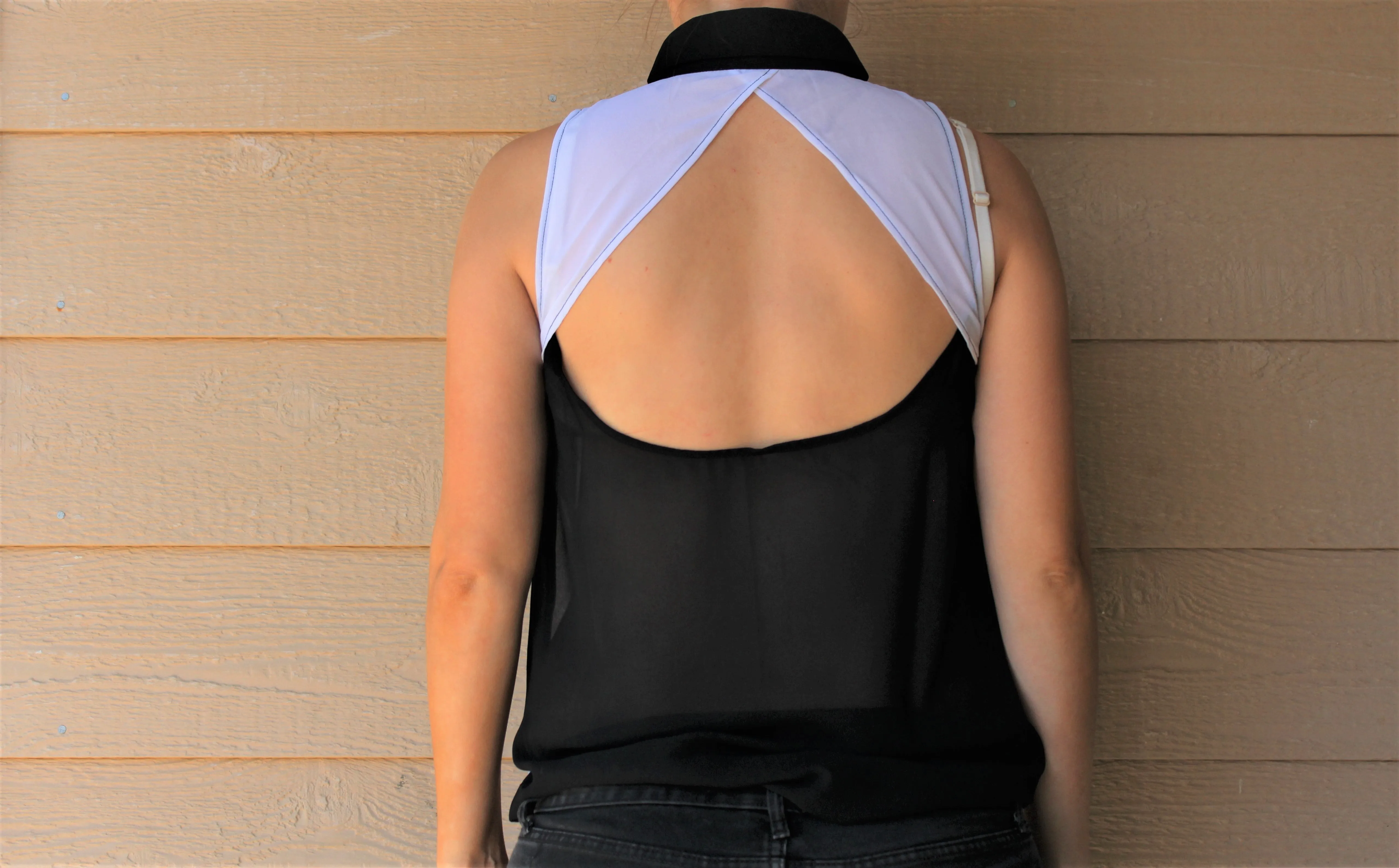 Sleeveless Black and White Chiffon Top
