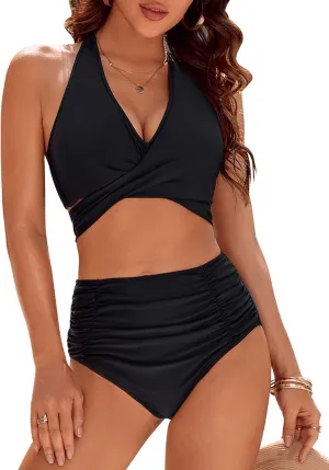 Solid Color Swimsuit Women's High Waist Swimwear
