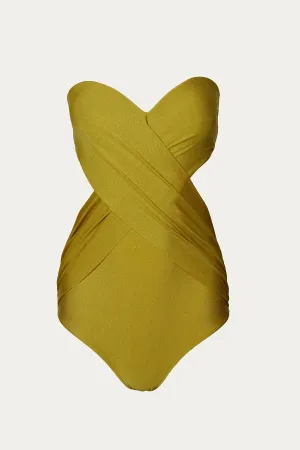 SOLID STRAPLESS SWIMSUIT WITH CUT-OUTS