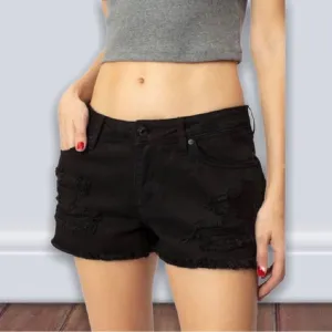 S.O.N.G. Woman’s Black Curvy Mid Rise Roll Cuff Denim Jean Shorts Size: 7/28