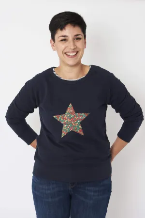 Star Navy Ladies Sweatshirt in your Choice of Liberty Print