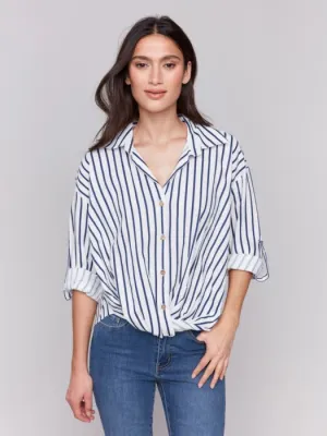 Striped Roll-Up Long Sleeve with Front Tie-Stripes